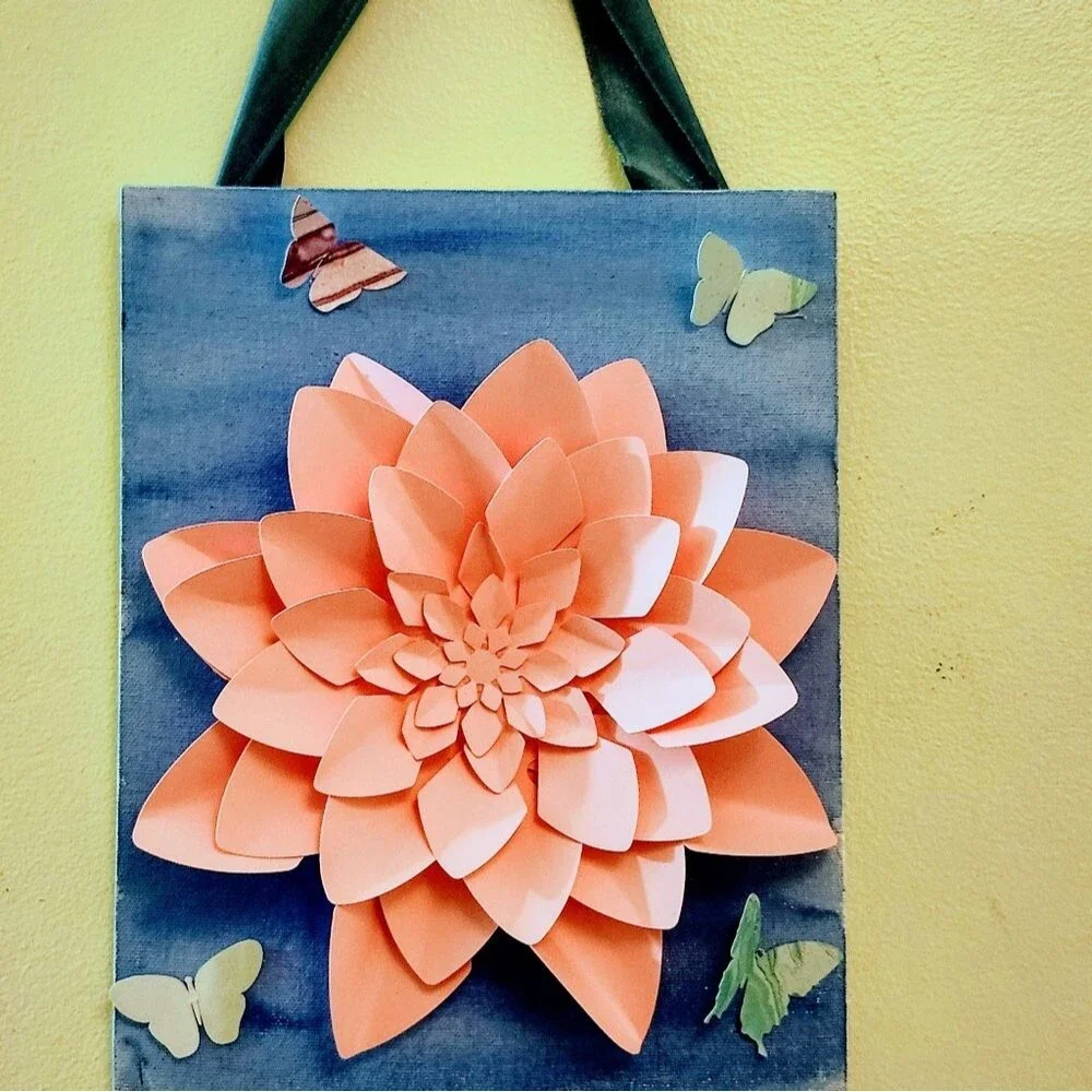 Hand Crafted 3-D Art Dahlia Canvas Floral Pink Mixed Media 8x10 inch